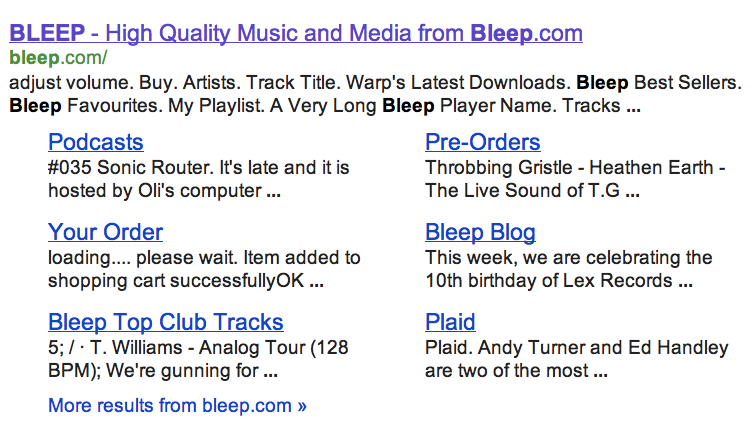 SERP for Bleep in Google.co.uk