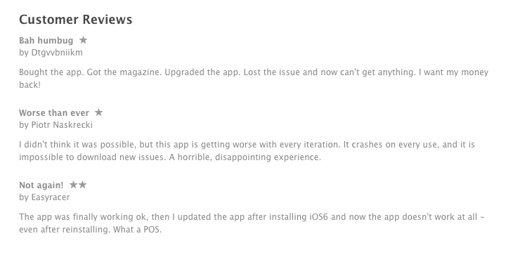 negative reviews for iPad New Yorker app